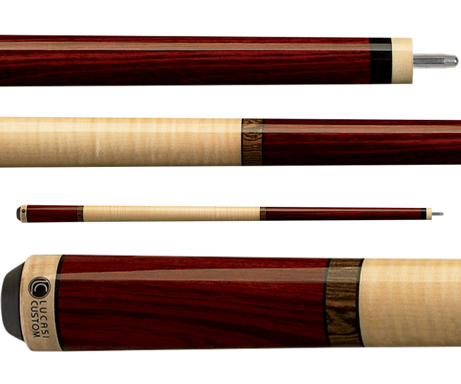 Lucasi Custom Rengas and Curly Maple Pool Cue with Bocote Banded Rings