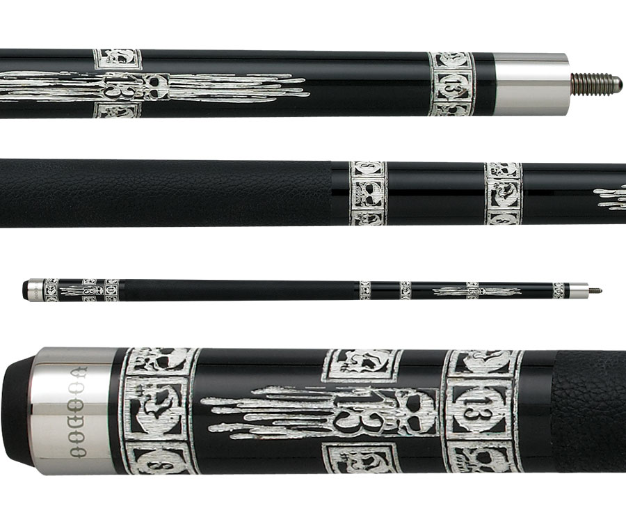 New VooDoo Pool Cue VOD19 I'll-Fated Unlucky 13 Black With Skulls LEATHER WRAP!