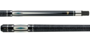 Griffin GR22 Black Hardrock Maple with Silver lined White and Turquoise point overlays and alternating silver and White floating stars Pool Cue 