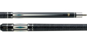 Griffin GR22 Black Hardrock Maple with Silver lined White and Turquoise point overlays and alternating silver and White floating stars Pool Cue 