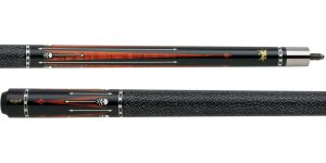 Griffin GR30 Black Stain with Floating White Spears and Brown Points encasing White Skull design Pool Cue