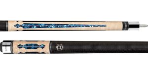 Lucasi Hybrid LHC97 Birdseye Maple with Floating Blue Marble Inlay Points Pool Cue