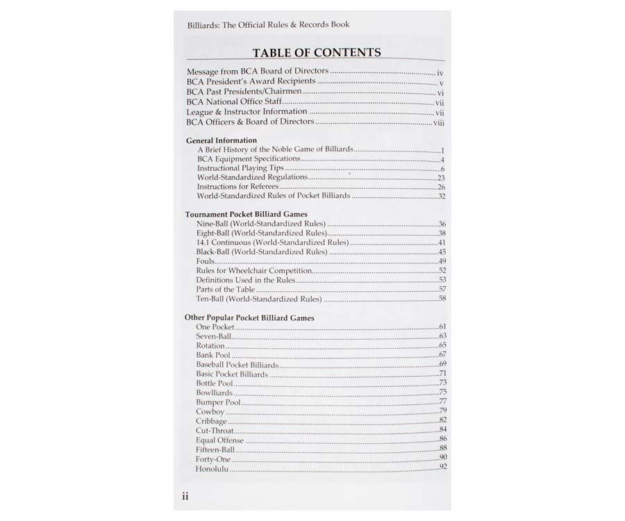 BCA Billiards The Official Rules and Records Book 2011/2012 Edition 
