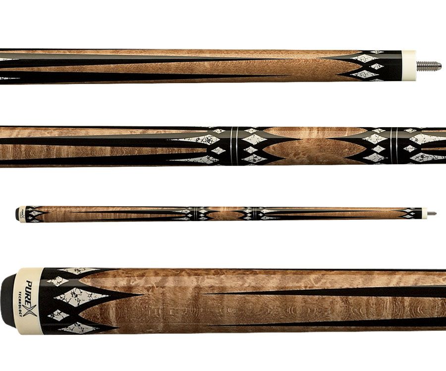 Purex HXT-65 Antique Birds-Eye Maple with Black and White Daggers and Diamonds Technology Pool Cue 
